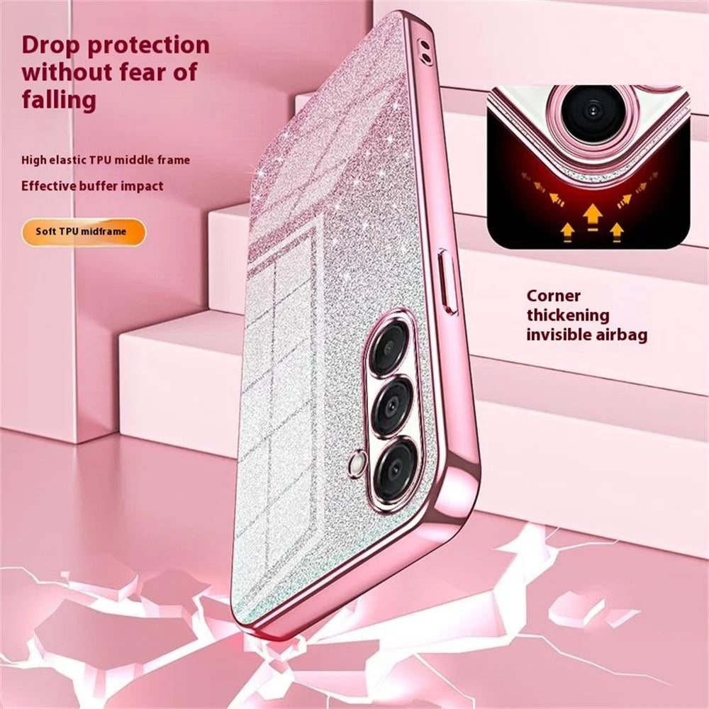 For Samsung Galaxy A18 5G / A18 4G / A17 5G / A17 4G Case Electroplating Gradient Glitter TPU Phone Cover - Pink - 5