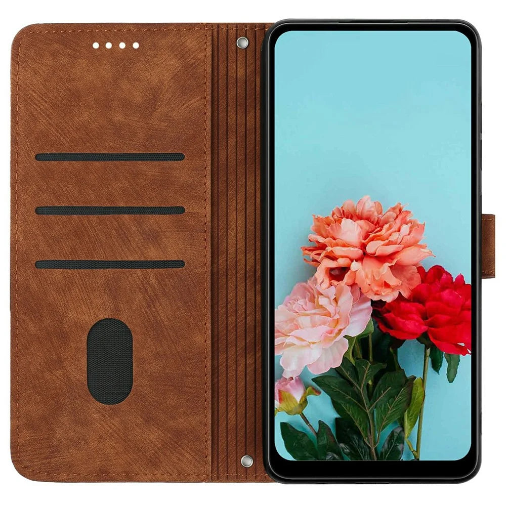 Stand Case for Sony Xperia 1 VII Imprinted Lines Leather Phone Cover - Brown - 2