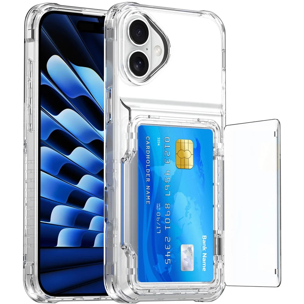 For iPhone 17 Clear Case PC + TPU Phone Cover Card Holder Kickstand - Transparent - 2