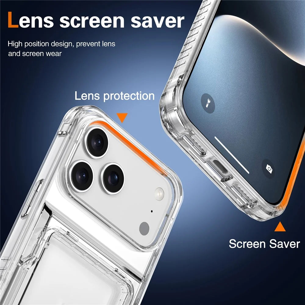 For iPhone 17 Pro Clear Case PC + TPU Phone Cover Card Holder Kickstand - Transparent - 6