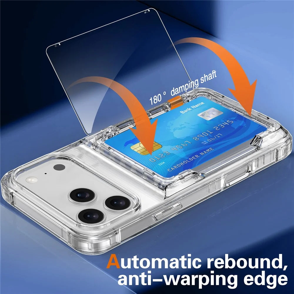 For iPhone 18 Pro Max / 17 Pro Max Clear Case PC + TPU Phone Cover Card Holder Kickstand - Transparent - 4