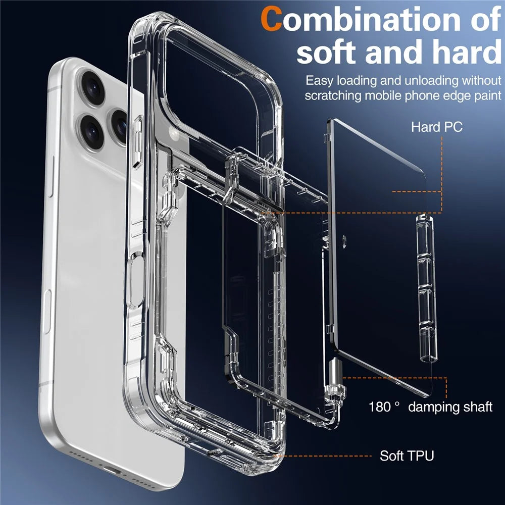 For iPhone 18 Pro Max / 17 Pro Max Clear Case PC + TPU Phone Cover Card Holder Kickstand - Transparent - 5
