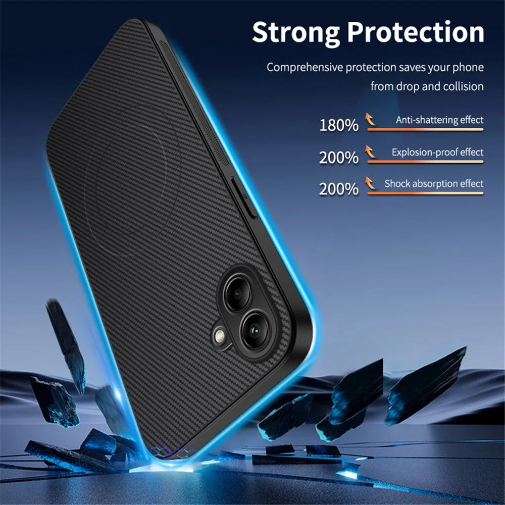 WANLONFENG For Samsung Galaxy A08 4G / A07 4G Magnetic Case  TQ Series Carbon Fiber Texture PC TPU Phone Cover - Black - 2