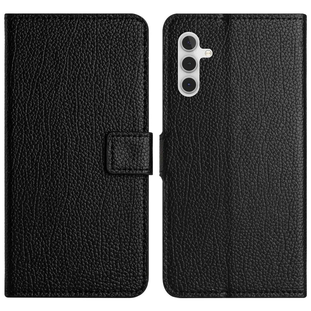 Litchi Texture Stand Case for Samsung Galaxy A14 5G / A14 4G, PU Leather + TPU Full Protection Phone Wallet Cover - Black - 1