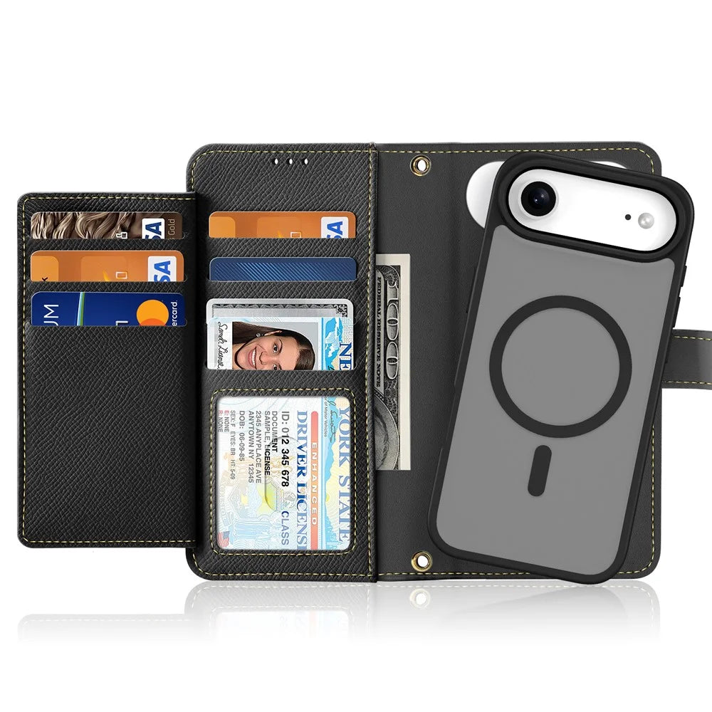 DUX DUCIS For iPhone Air Case  Lawa Series Detachable Magnetic Cowhide Leather Cover Zipper Wallet - Black - 2