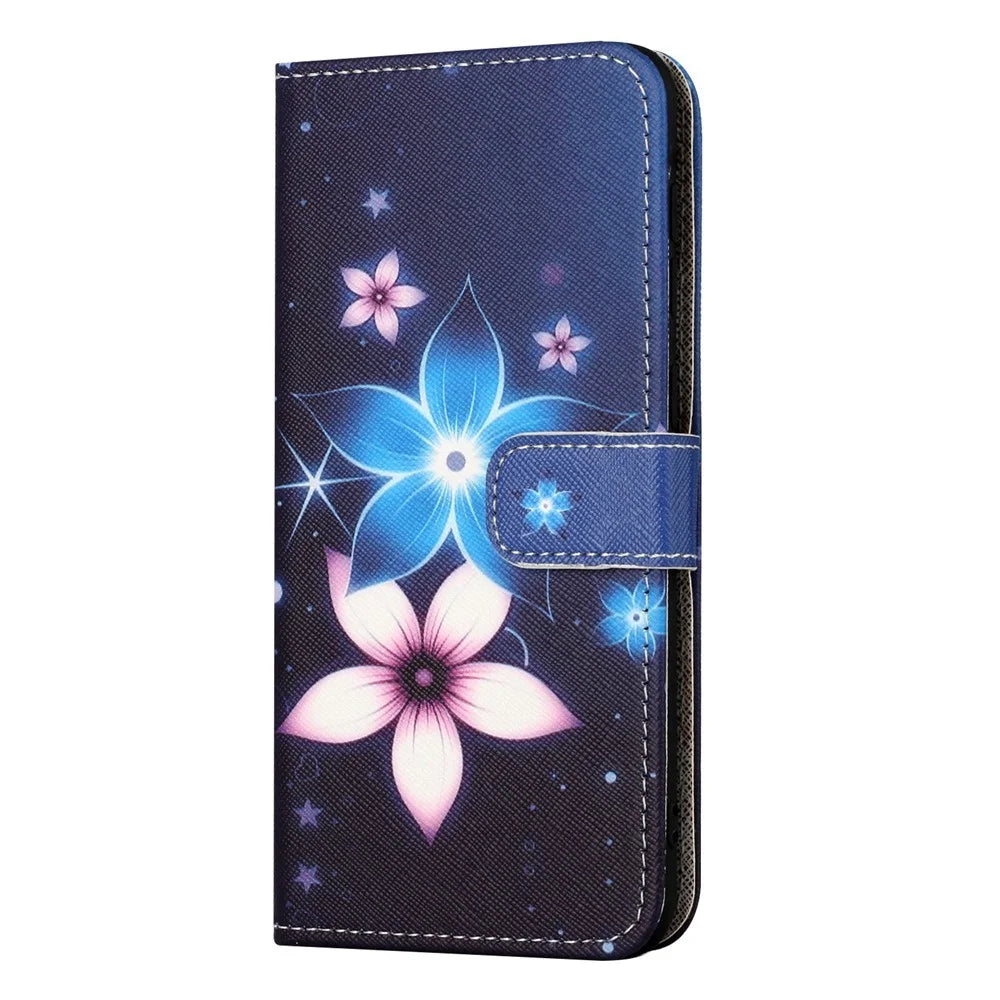 For Samsung Galaxy A14 5G / A14 4G Cross Texture PU Leather Phone Cover 3D Pattern Printing Stand Wallet Shockproof Case - Blue Flower - 4