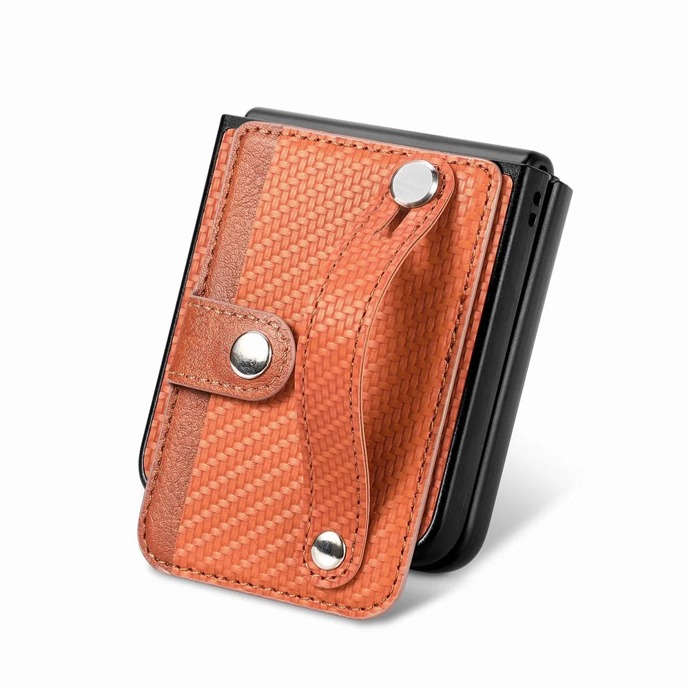 For Samsung Galaxy Z Flip7 5G Case Carbon Fiber Texture Leather Phone Back Cover with Card Holder - Brown - 5