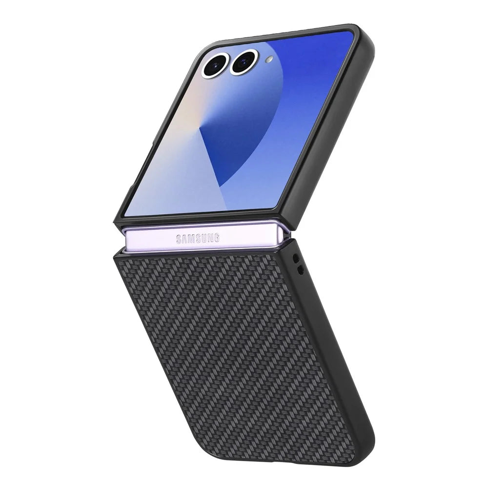 For Samsung Galaxy Z Flip7 5G Case Carbon Fiber Texture PU+PC+TPU Phone Back Cover - Black - 3