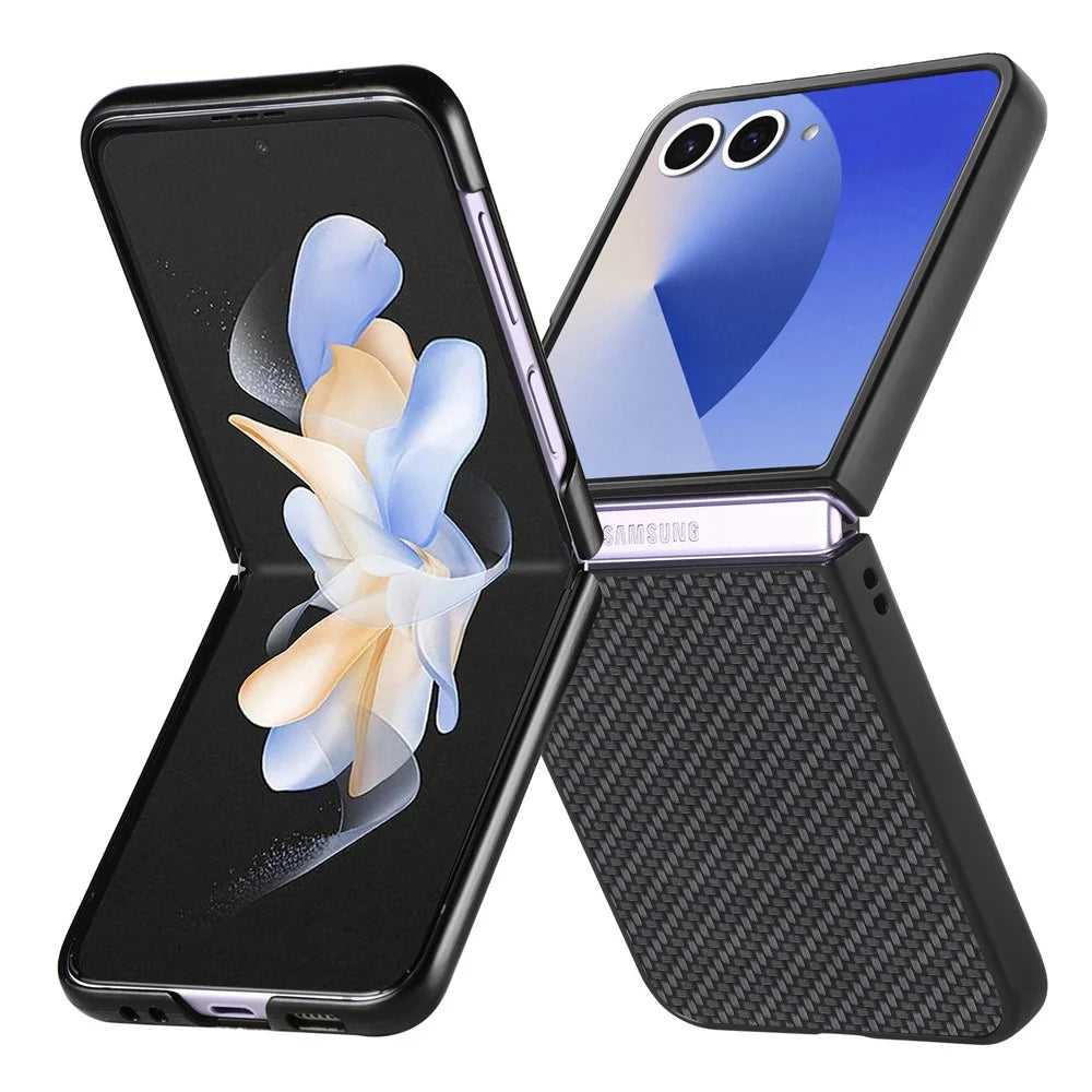 For Samsung Galaxy Z Flip7 5G Case Carbon Fiber Texture PU+PC+TPU Phone Back Cover - Black - 6