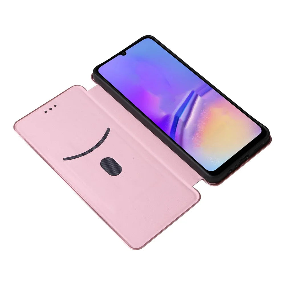 For Samsung Galaxy A07 5G / A07 4G Case Carbon Fiber Texture Drop-Proof PU Leather Phone Cover - Rose Gold - 2