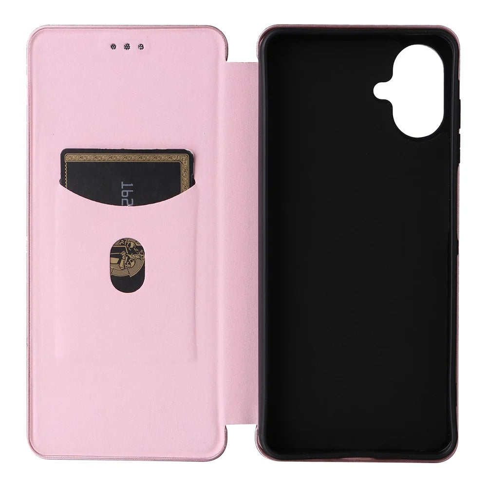 For Samsung Galaxy A07 5G / A07 4G Case Carbon Fiber Texture Drop-Proof PU Leather Phone Cover - Rose Gold - 4