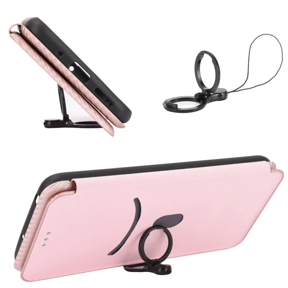 For Samsung Galaxy A07 5G / A07 4G Case Carbon Fiber Texture Drop-Proof PU Leather Phone Cover - Rose Gold - 6