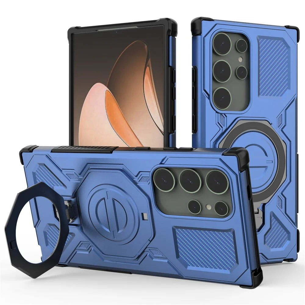 For Samsung Galaxy S24 Ultra Magnetic Case Rotating Metal Kickstand PC + TPU Phone Back Cover - Dark Blue - 1