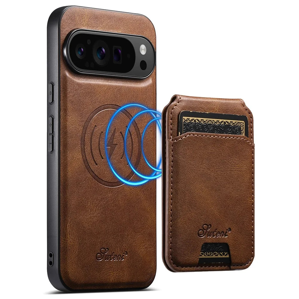 SUTENI H15 For Google Pixel 10 / 10 Pro Magnetic Case Detachable Card Holder Phone Cover - Brown - 1
