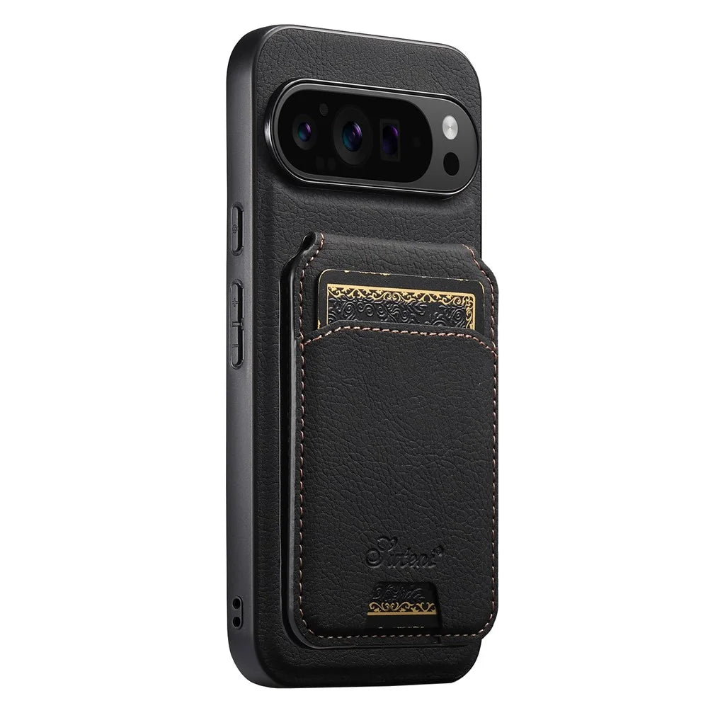 SUTENI H16 For Google Pixel 10 Pro XL Magnetic Case Kickstand Phone Cover Detachable Card Holder - Black - 2