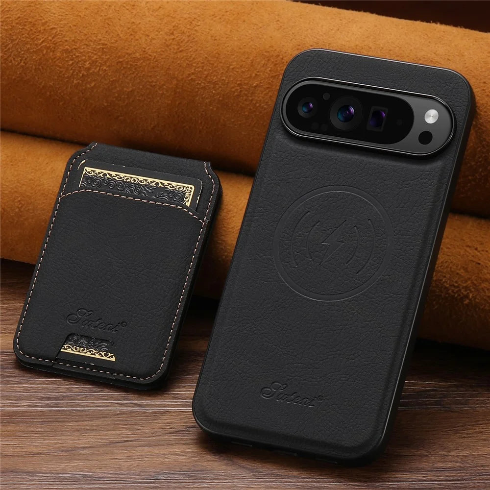 SUTENI H16 For Google Pixel 10 Pro XL Magnetic Case Kickstand Phone Cover Detachable Card Holder - Black - 6