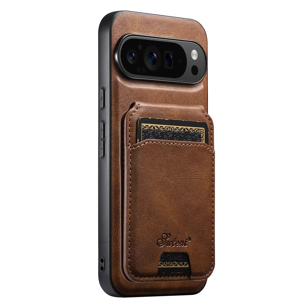 SUTENI H15 For Google Pixel 9 / 9 Pro Magnetic Case Detachable Card Holder Phone Cover - Brown - 2