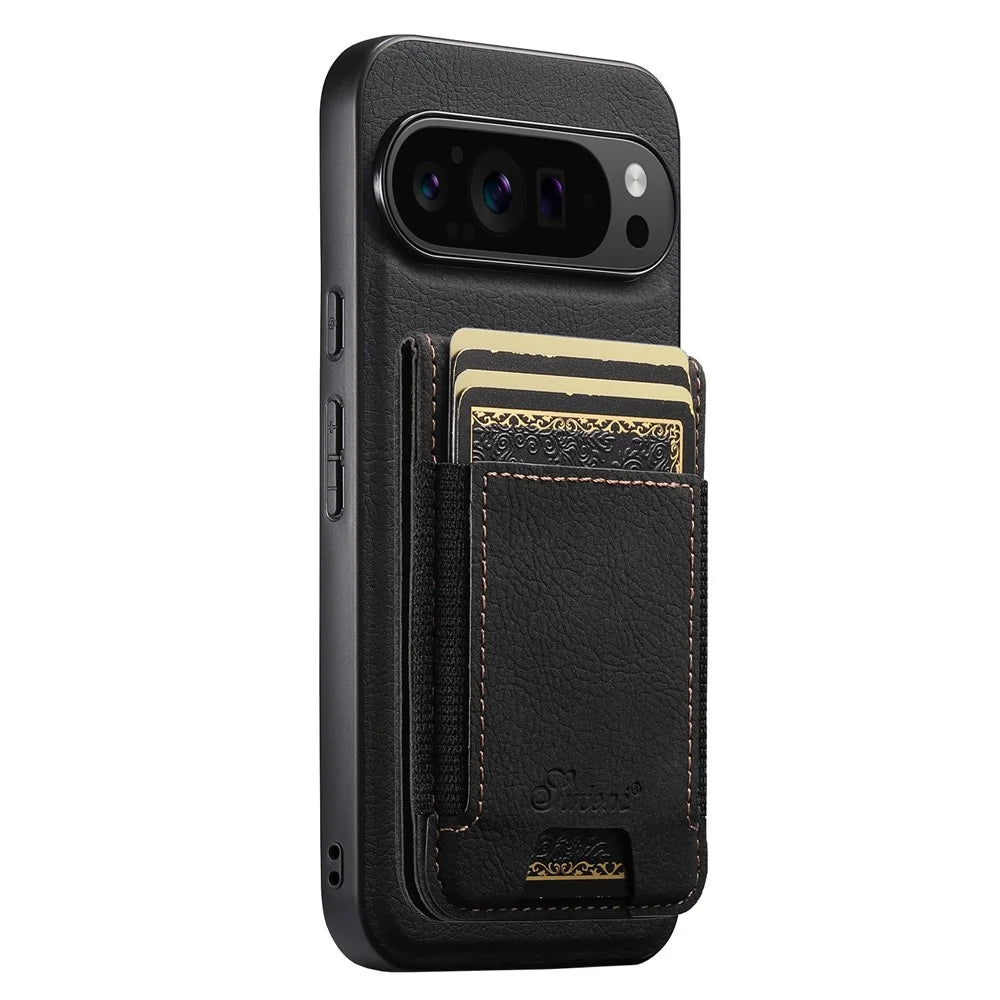 SUTENI H17 For Google Pixel 10 Pro XL Magnetic Case Card Slots Leather + TPU Kickstand Phone Cover - Black - 2