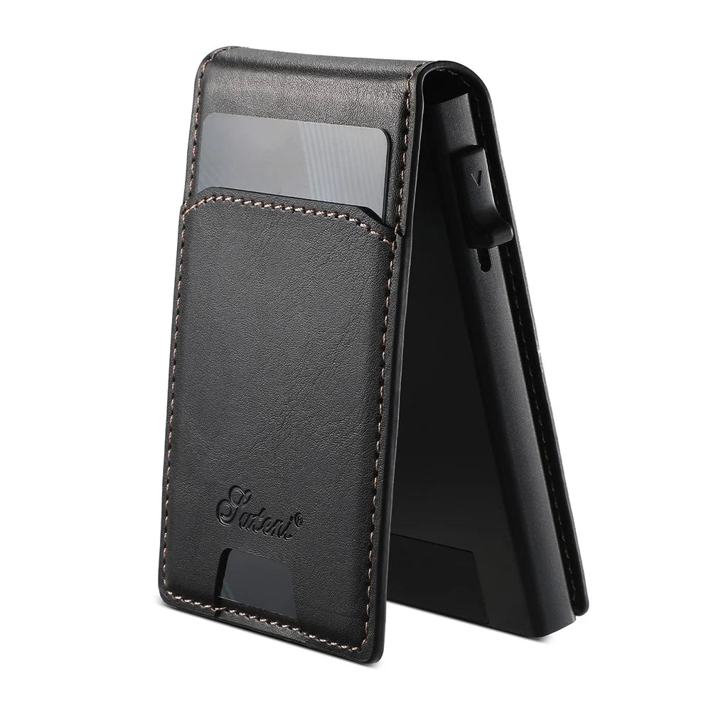 SUTENI H19 For Google Pixel 10 Pro XL Magnetic Case Waxy Texture Card Slots Leather Back Phone Cover - Black - 6