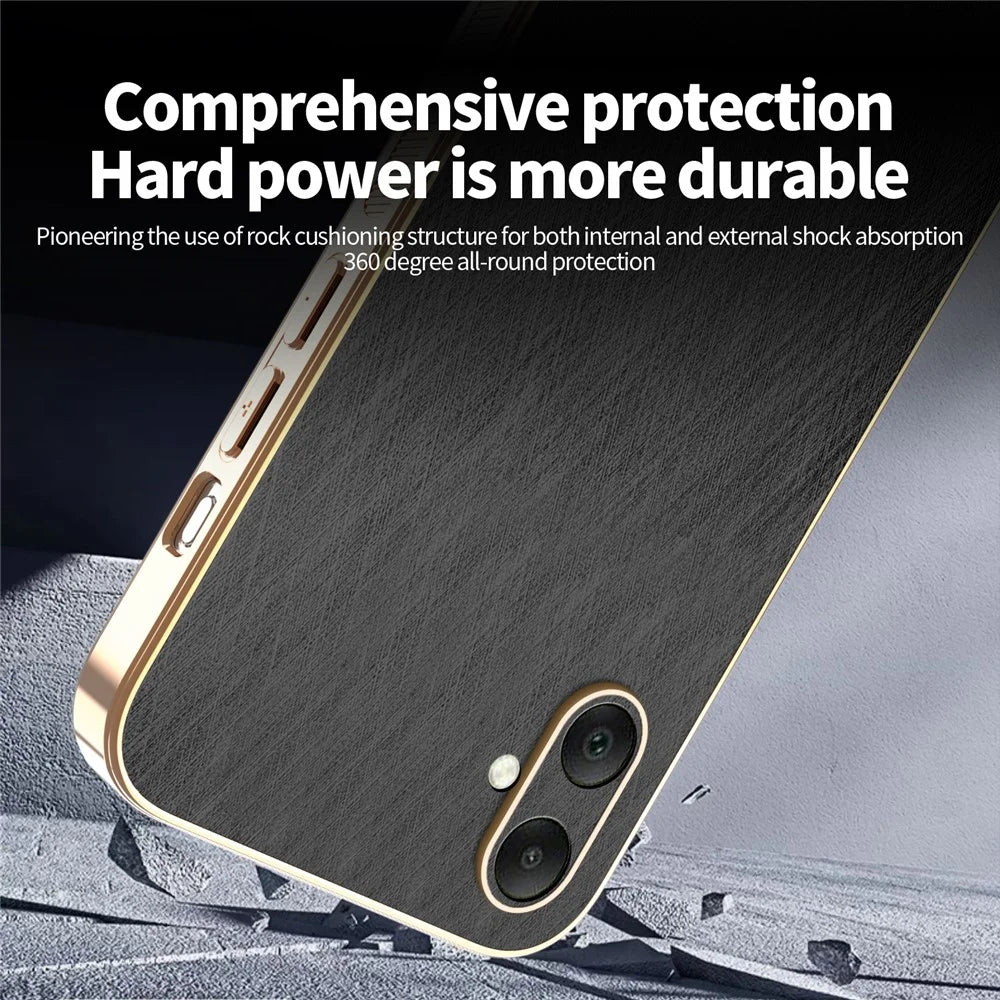 KADEM For Samsung Galaxy A05 4G Case Electroplating Silk Texture PU + TPU Phone Back Cover - Black - 4