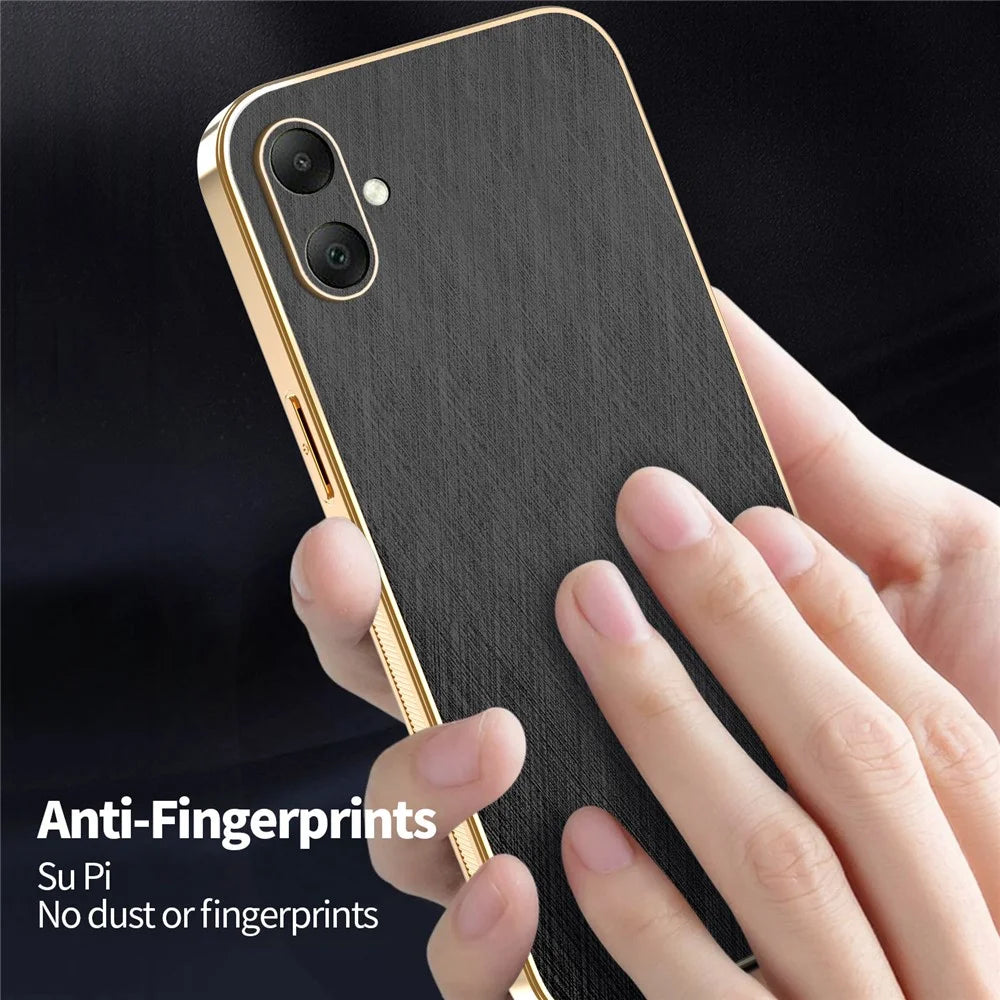 KADEM For Samsung Galaxy A05 4G Case Electroplating Silk Texture PU + TPU Phone Back Cover - Black - 6