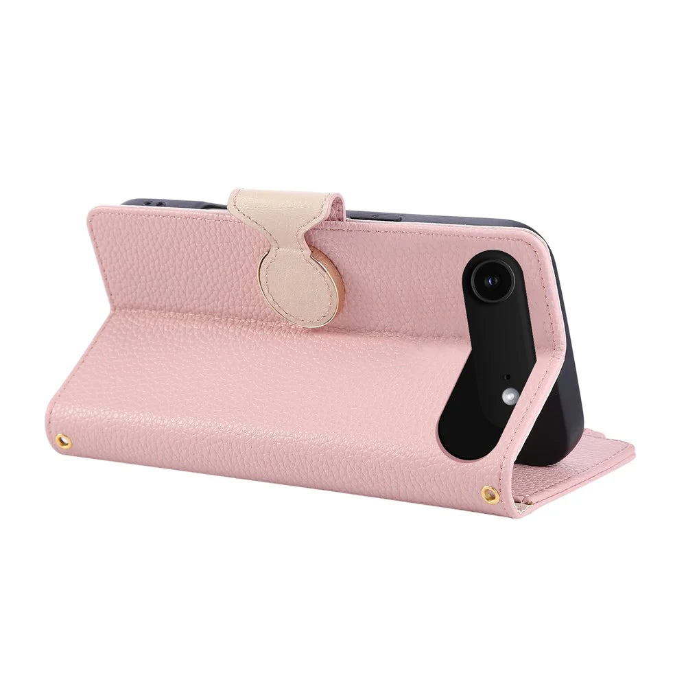 For iPhone Air Case Zipper Wallet Leather Phone Cover with Wrist Strap - Pink - 5
