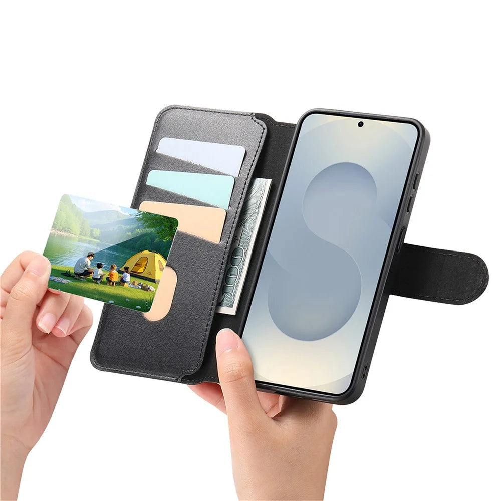 CASENEO For Samsung Galaxy S25 Edge Magnetic Case  RFID Blocking Wallet Detachable Leather Phone Cover with Wristband - Black - 4