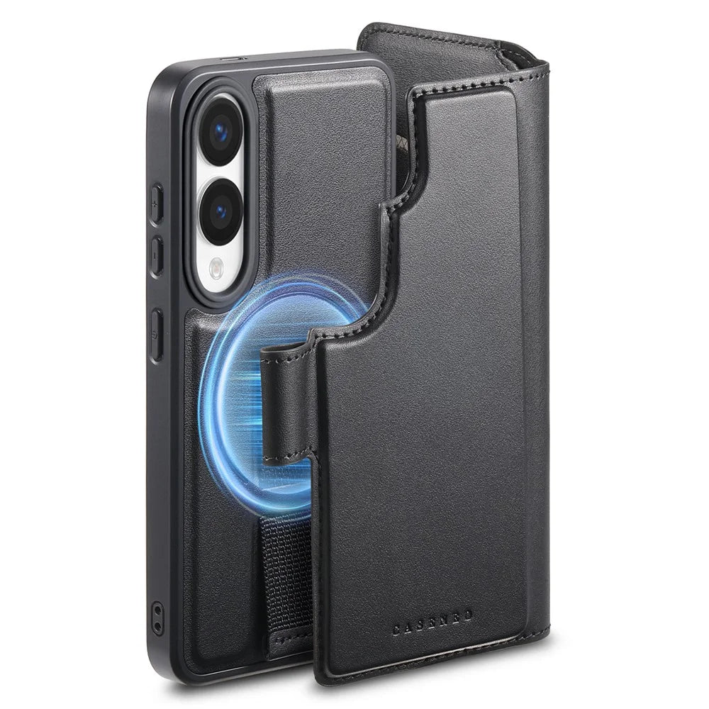 CASENEO For Samsung Galaxy S25 Edge Magnetic Case  RFID Blocking Wallet Detachable Leather Phone Cover with Wristband - Black - 5