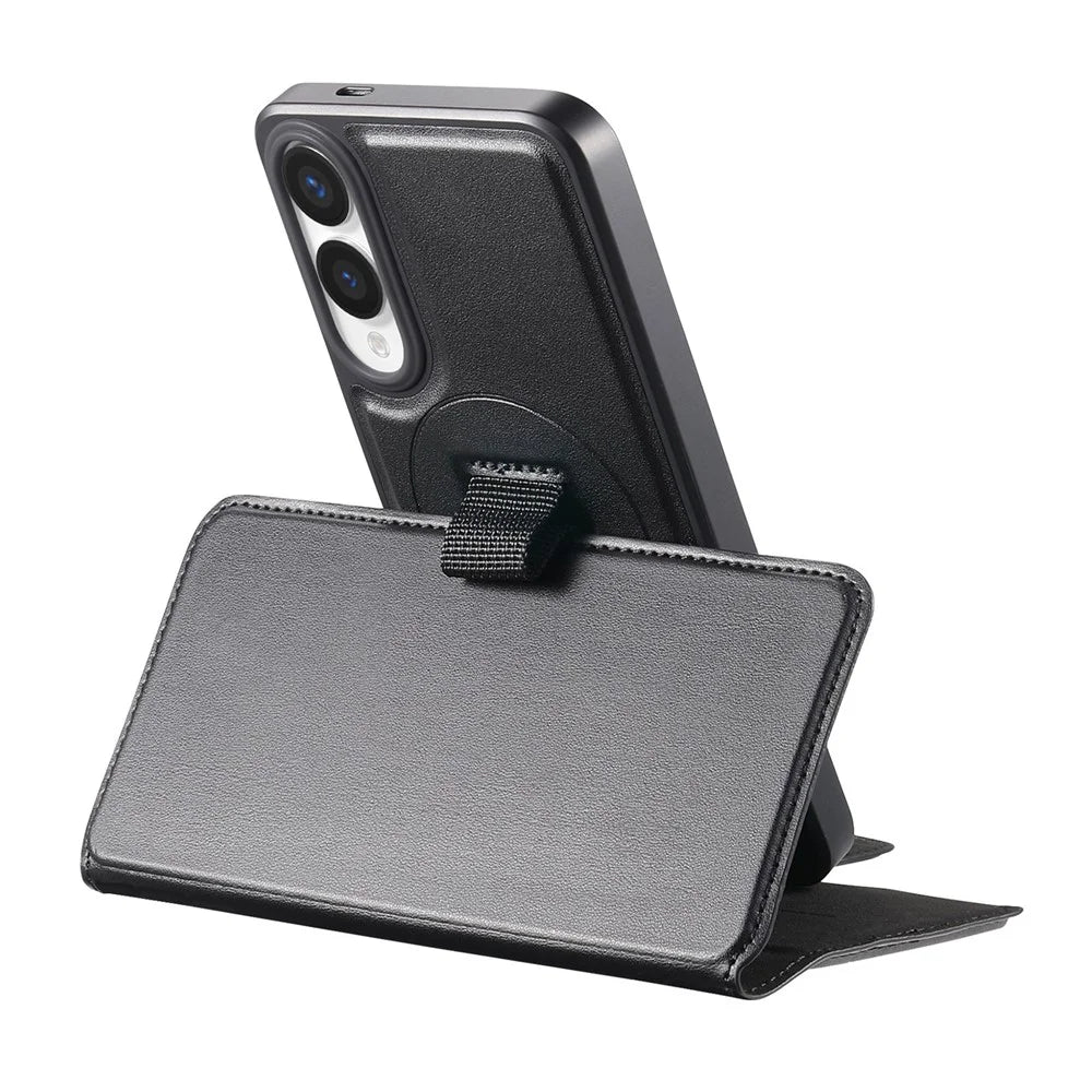 CASENEO For Samsung Galaxy S25 Edge Magnetic Case  RFID Blocking Wallet Detachable Leather Phone Cover with Wristband - Black - 7