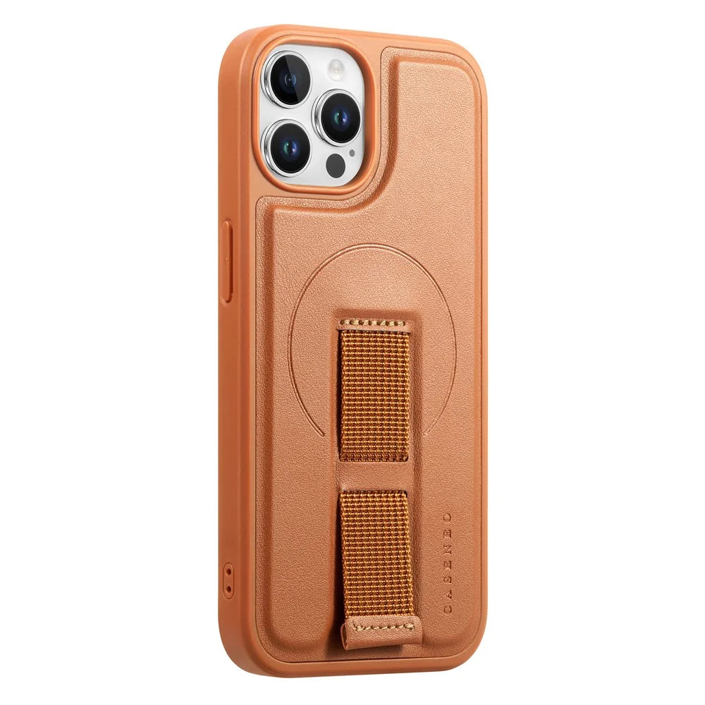 CASENEO For iPhone 12 Pro Max 6.7 inch Magnetic Case  Wristband PU Leather + PC Shockproof Phone Cover - Brown - 2