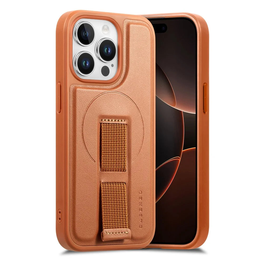 CASENEO For iPhone 13 Pro 6.1 inch Magnetic Case  Wristband PU Leather + PC Shockproof Phone Cover - Brown - 7