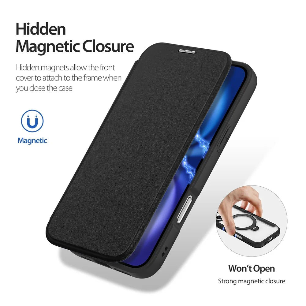 DUX DUCIS For iPhone 17 Leather Case  Skin X Pro Series Rotary Kickstand Cover Compatible with MagSafe - Black - 6