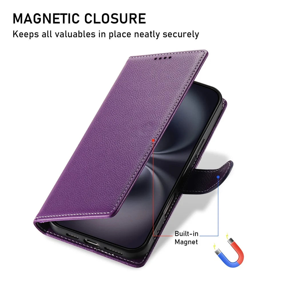 For iPhone 18 Pro Max / 17 Pro Max Case Magnetic Snap Litchi Texture Leather Wallet Phone Cover with Wrist Strap - Purple - 5
