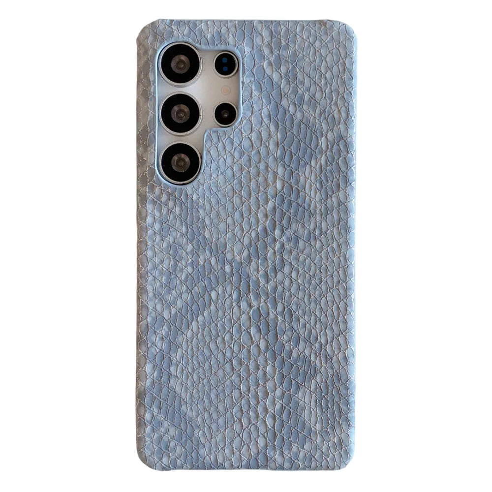 For Samsung Galaxy S24 Ultra Case Gold Thread Lacquered Snake Texture PU + PC Phone Back Cover - Blue - 1
