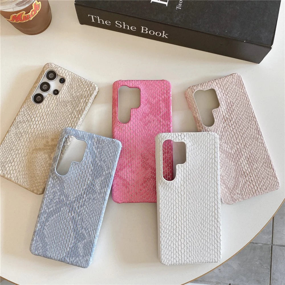 For Samsung Galaxy S24 Ultra Case Gold Thread Lacquered Snake Texture PU + PC Phone Back Cover - Blue - 6