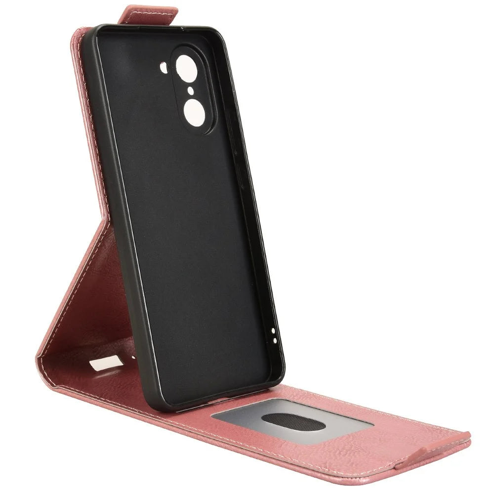 For OnePlus Nord CE5 5G / Ace 5 Racing 5G Stand Case Magnetic Clasp Vertical Flip Leather Phone Cover with Card Holder - Rose Gold - 3