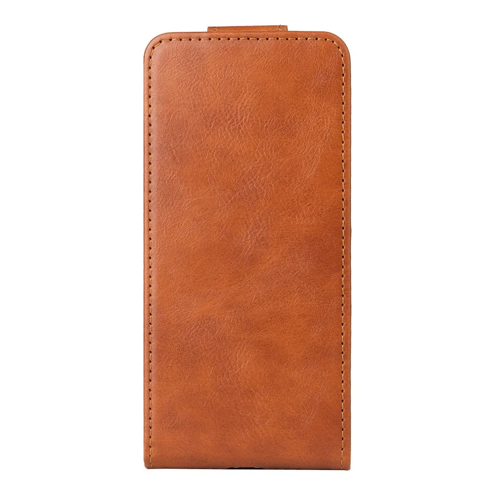 For TCL 605 4G Stand Case Magnetic Clasp Vertical Flip Leather Phone Cover with Card Holder - Orange - 6