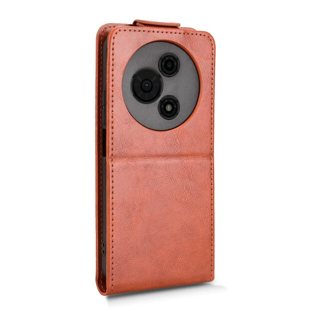 For TCL 605 4G Stand Case Magnetic Clasp Vertical Flip Leather Phone Cover with Card Holder - Orange - 7