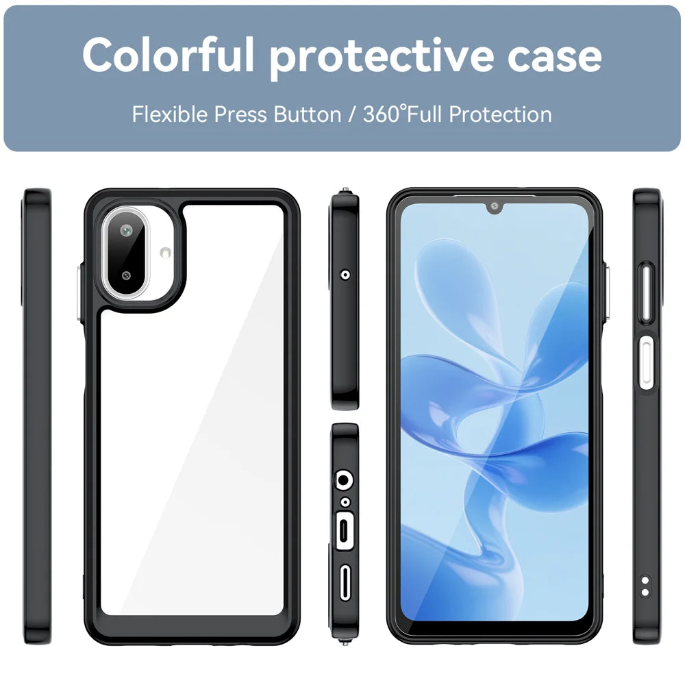 WANLONFENG For Samsung Galaxy A08 4G / A07 4G Phone Case  XC Series TPU Acrylic Cover with Tempered Glass (Big Lens Hole) - Black - 3