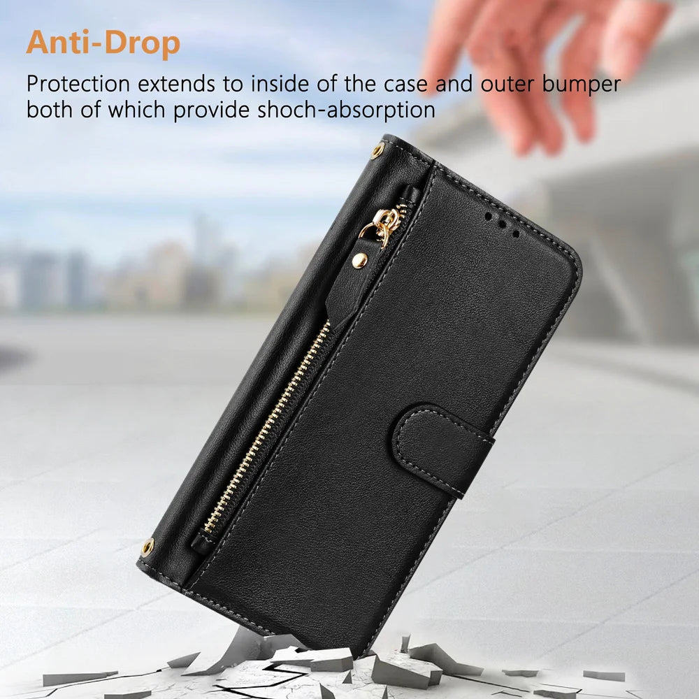 For Nothing CMF Phone 2 Pro Case Zipper Pocket Multiple Card Slots Leather Phone Cover - Black - 7