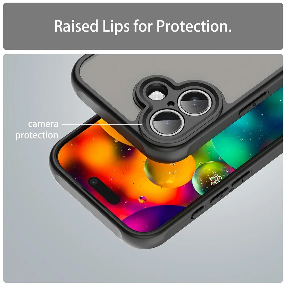 For iPhone 17 Case Drop Proof Airbags Frosted Translucent PC + TPU Phone Back Cover - Black - 6