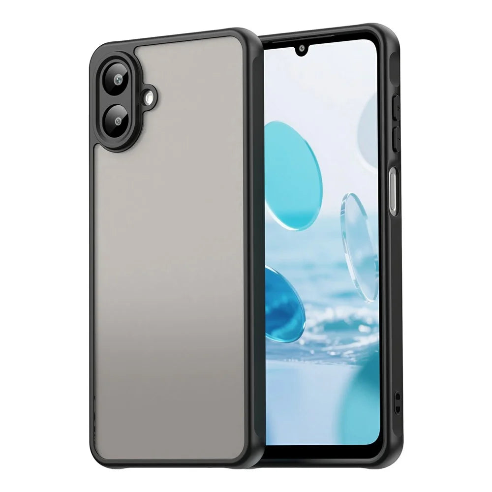 For Samsung Galaxy A07 4G Case Drop Proof Airbags Frosted Translucent PC + TPU Phone Back Cover - Black - 1