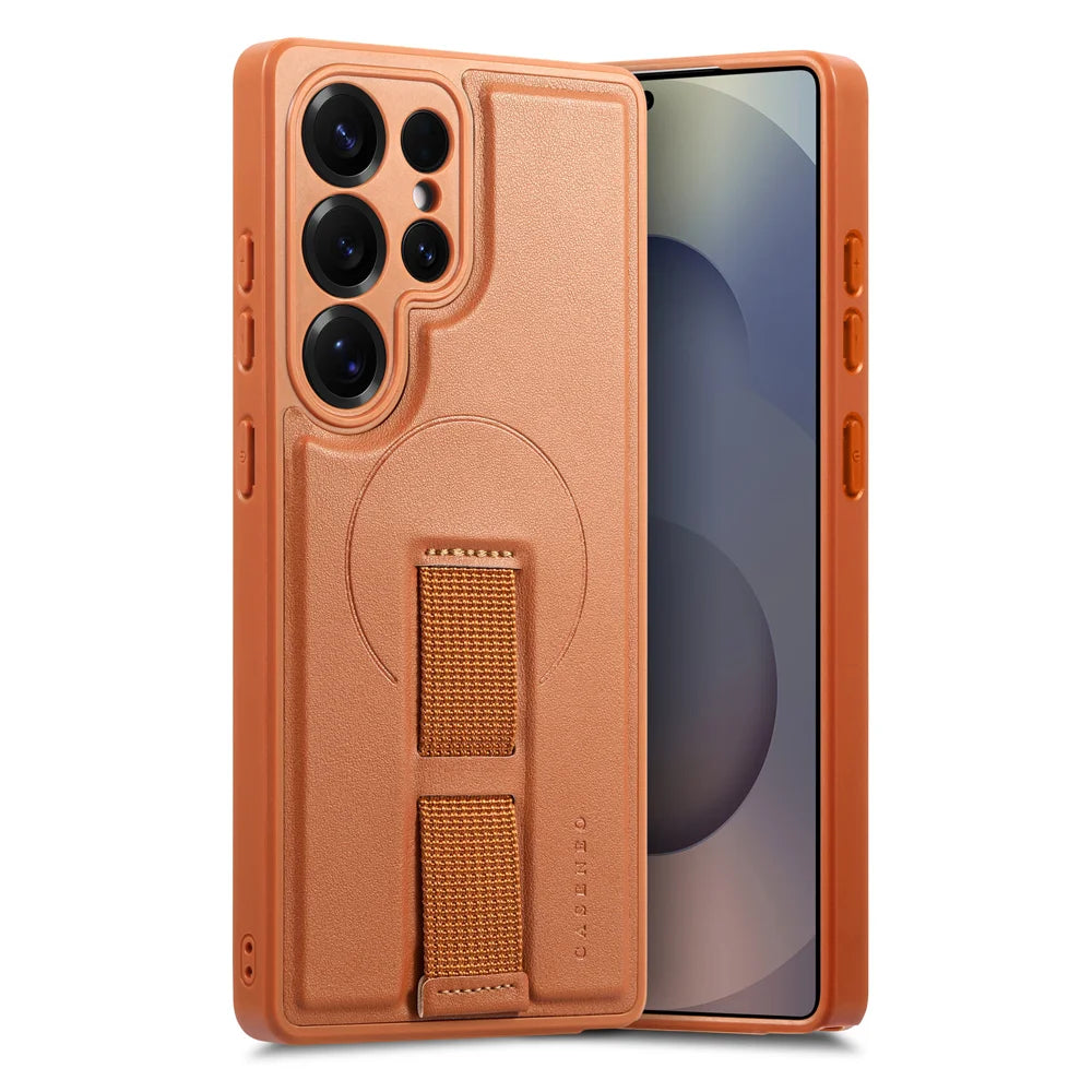 CASENEO For Samsung Galaxy S25 Ultra Magnetic Case  Wristband PU Leather + PC Shockproof Phone Cover - Brown - 4
