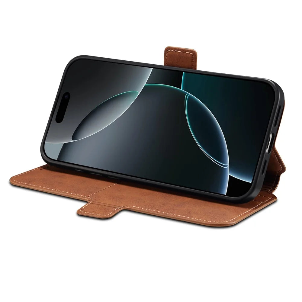 DENIOR B06 For iPhone 16 Pro Case Magnetic Detachable Wallet Stand Leather + TPU Phone Cover - Brown - 3