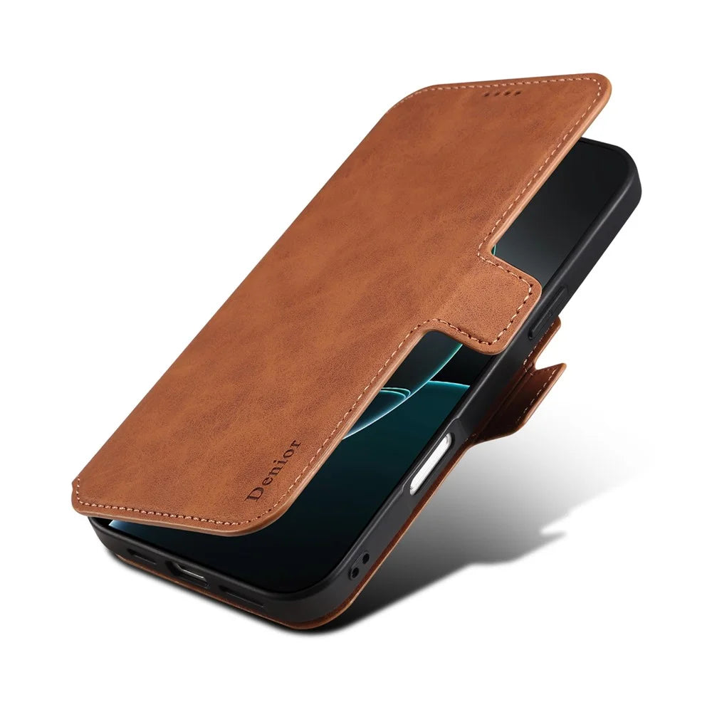 DENIOR B06 For iPhone 16 Pro Case Magnetic Detachable Wallet Stand Leather + TPU Phone Cover - Brown - 5