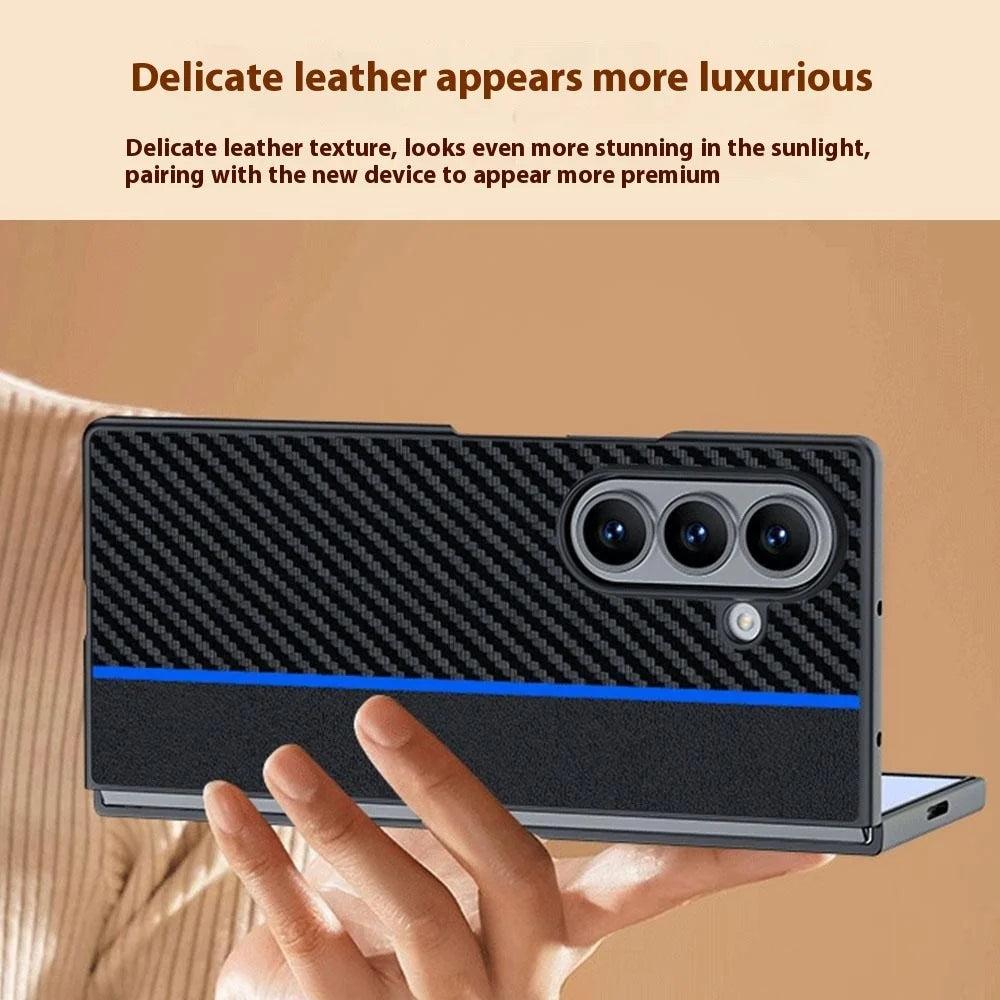 For Samsung Galaxy Z Fold7 5G Case Carbon Fiber Texture Leather + PC Anti-Drop Folding Phone Cover - Black / Red - 4