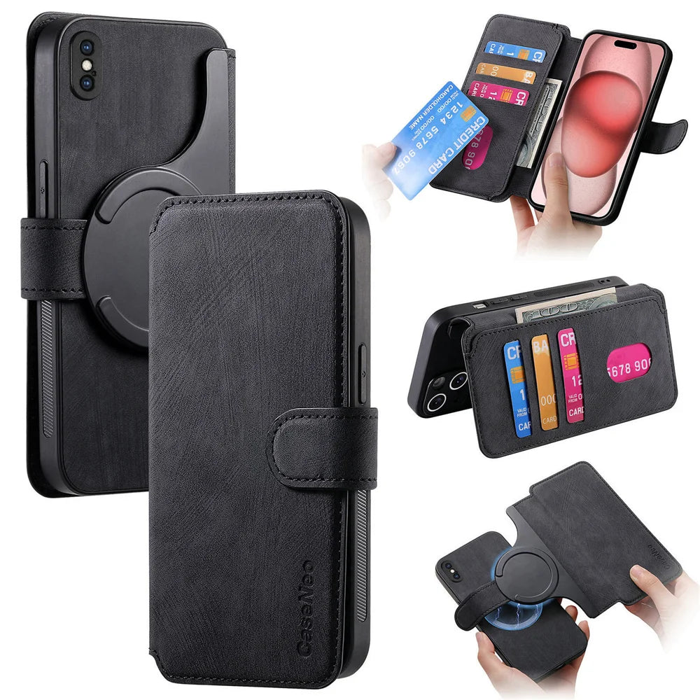 CASENEO For iPhone XS Max 6.5 inch Magnetic Case  Detachable Leather Phone Wallet Cover - Black - 1