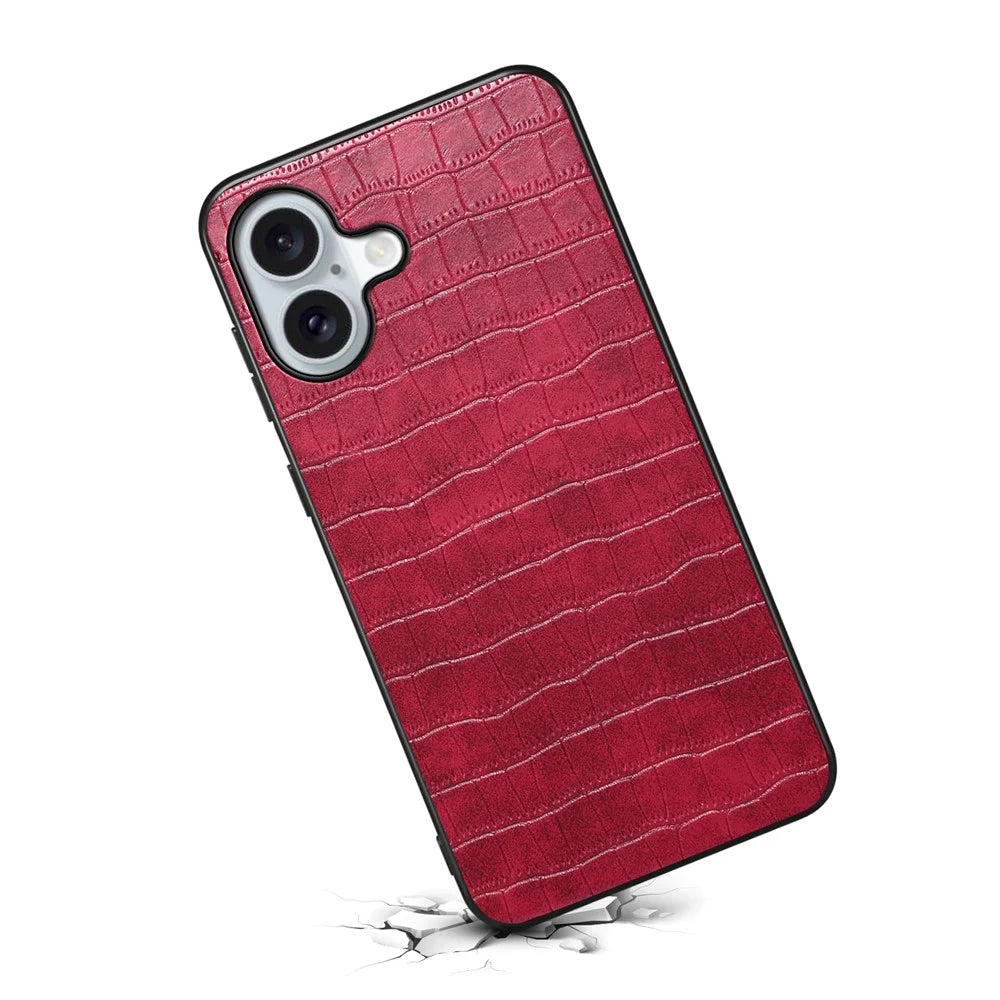 For iPhone 17 Case Crocodile Texture Design Leather Slim Back Cover - Red - 2