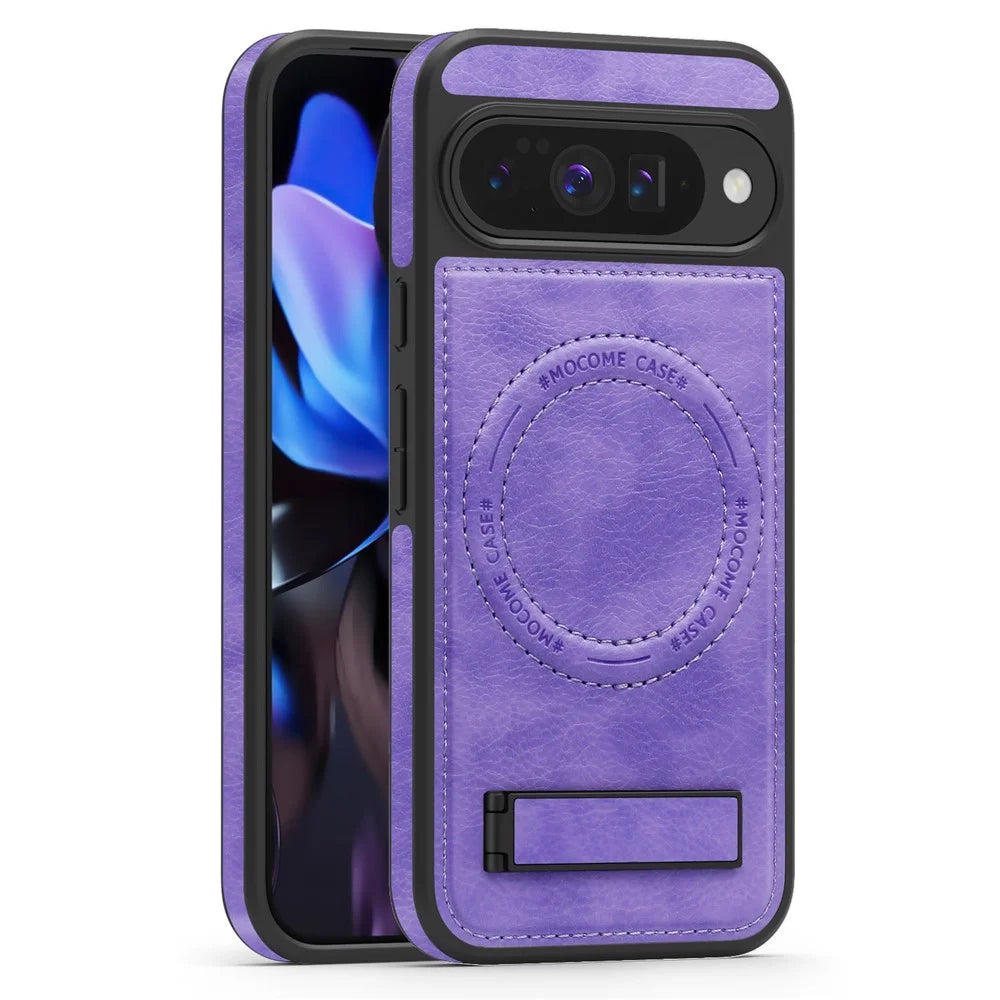 For Google Pixel 10 Pro  /  Pixel 10 Magnetic Case with Folded Kickstand PC Silicone Leather Phone Back Cover - Light Purple - 1