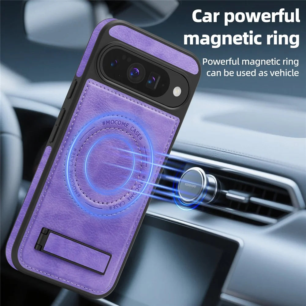 For Google Pixel 10 Pro  /  Pixel 10 Magnetic Case with Folded Kickstand PC Silicone Leather Phone Back Cover - Light Purple - 3